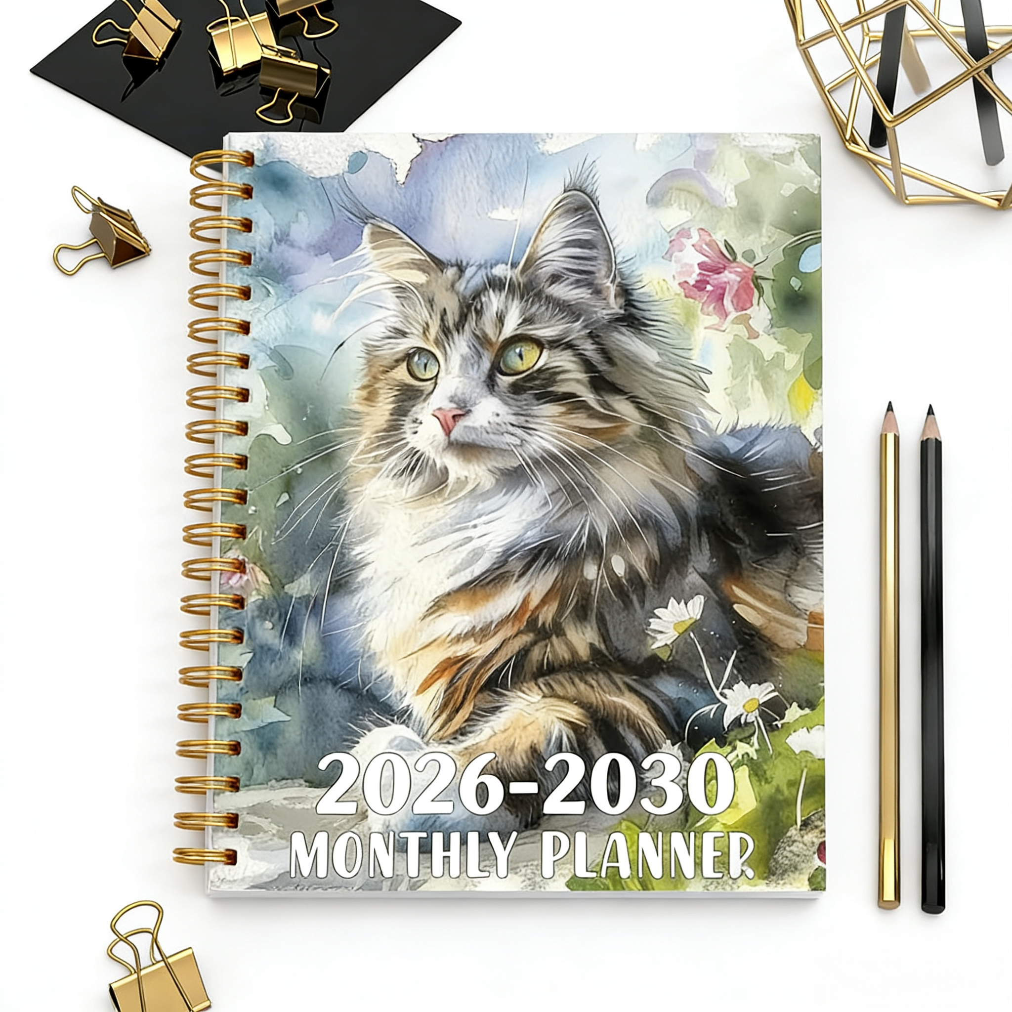 TEMU Agenda Mensuel 2026-2030 - de 2026 à Décembre 2030, Agenda Mensuel sur 5 Ans, Carnet de Notes avec Couverture à Motif Chaton et Floral, Annuel,