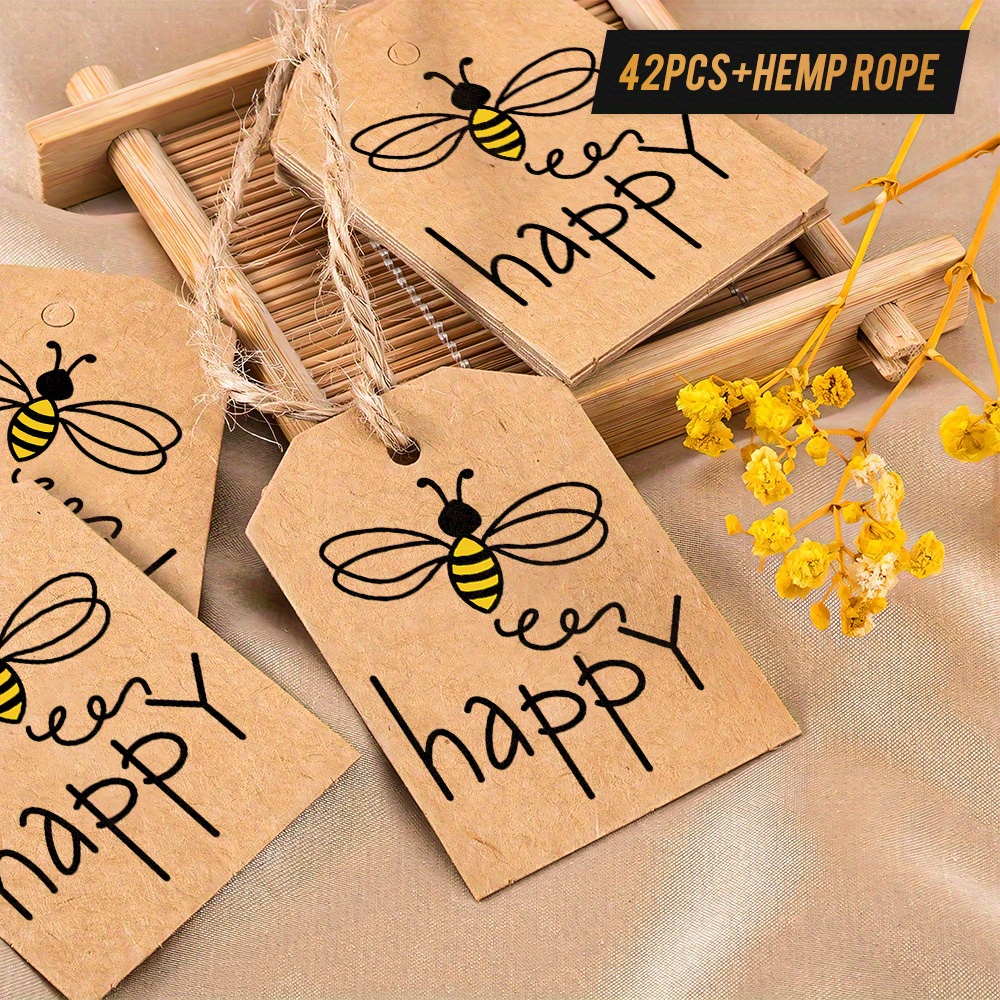 TEMU 42 Paper Tags With Twine - "happy" , Uplifting Gifts And Positive Decorations, Craft Projects To Create A Pleasant Atmosphere, Craft Supplies |