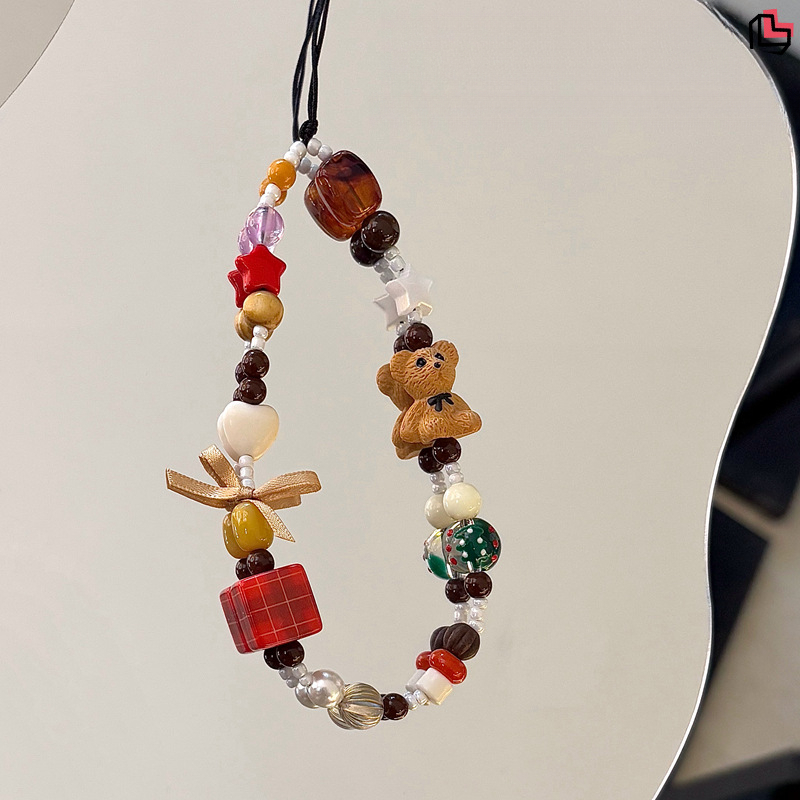 TEMU Breloque de téléphone perlée ours de Noël, pendentif appareil photo CCD, porte-clés de sac, lanière d'étui de téléphone au premium