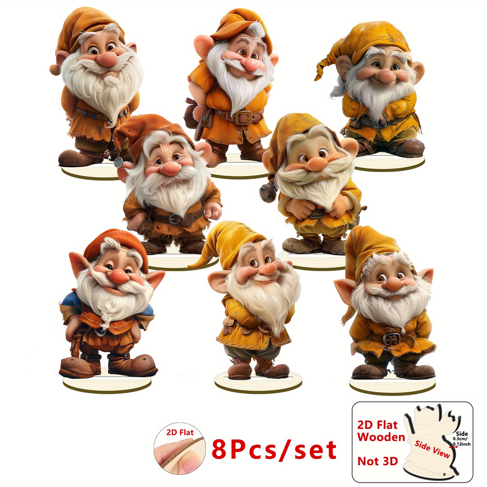 TEMU 2D-Flach, 8-teiliges Geschenkset für Sie/Ihn – 8-teilige künstliche Gnom-Ornamente, flache Tischdeko mit 2D-Gnomfiguren für Herbst, Thanksgiving