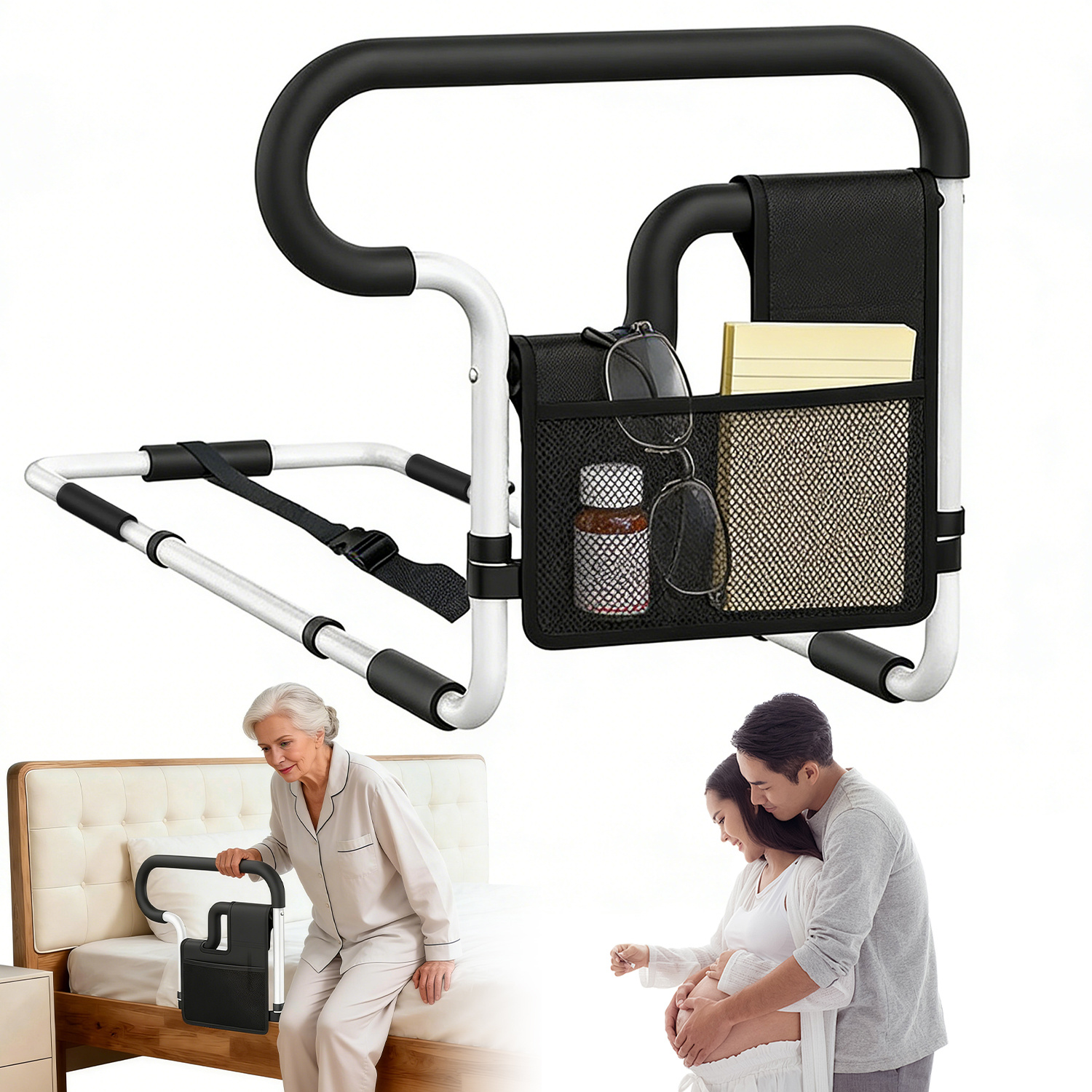 Image of 1set Adjustable Safety Bedstead, With 136kg Load Bearing And 2 Storage Bags, Is Very Suitable For The Or Anyone Who Needs Reliable Support, And Promotes , And Safety Day And Night. Human Fixation Belt