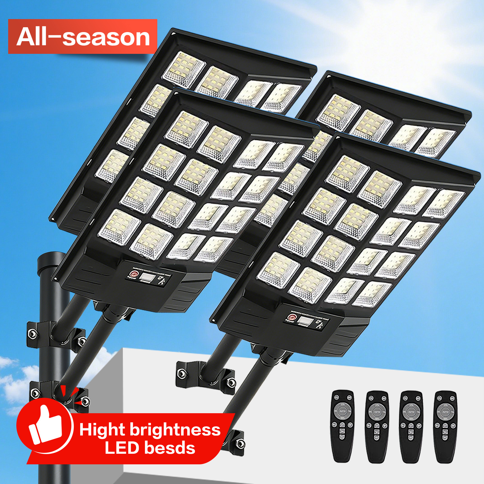 TEMU 4/2 Pack Solar Street Lights Outdoor Motion Sensor Dusk To Dawn Solar Flood Lights With Remote Control For Garden Yard Patio Pathway