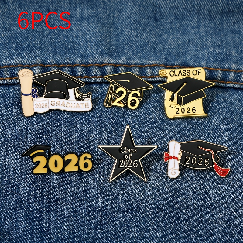 TEMU 2d Flat, Set Of 6pcs 2d Flat Acrylic Brooches, College 2026 Graduation Season Bachelor's Apparel, Graduation Decoration Brooch Badges, Student