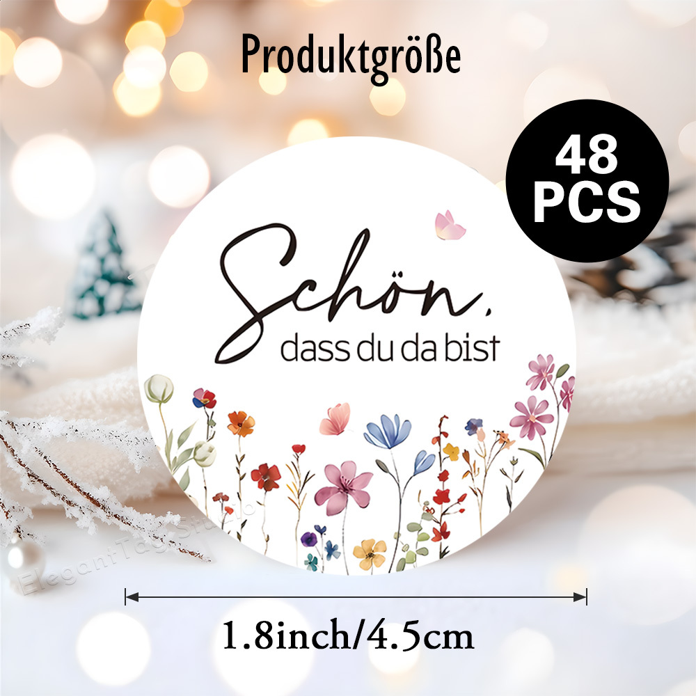 E-shop 48 Stück Blumen-Themen-Aufkleber „Schön, dass du da bist“, vermitteln eine fröhliche herzerwärmende Stimmung, für Geschenkverpackungen,