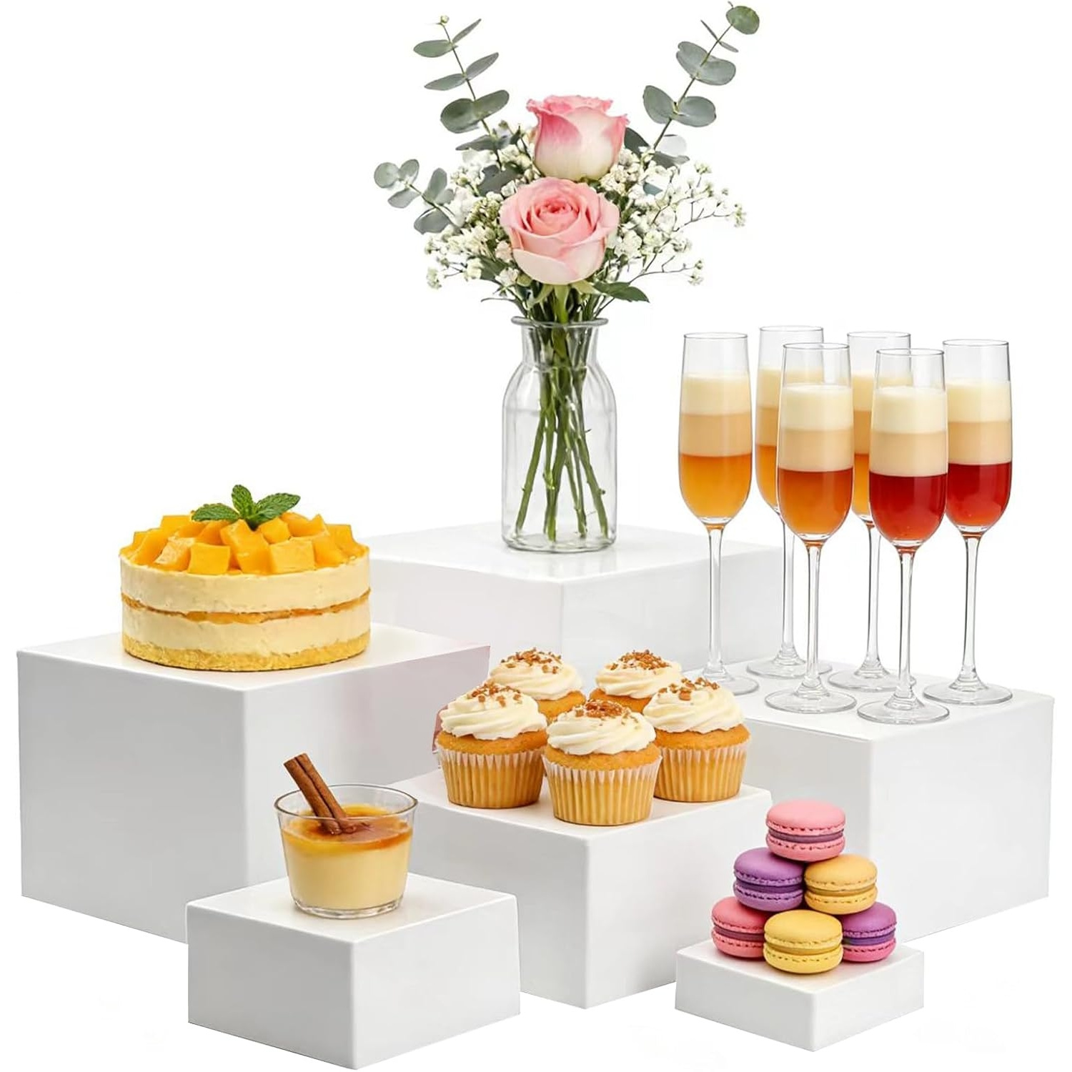 TEMU 6pcs Buffet Risers, Food Risers For Buffet Table, Display Stand Shelf For Catering Dessert Collectibles Jewelry Figures Show, Acrylic Cube