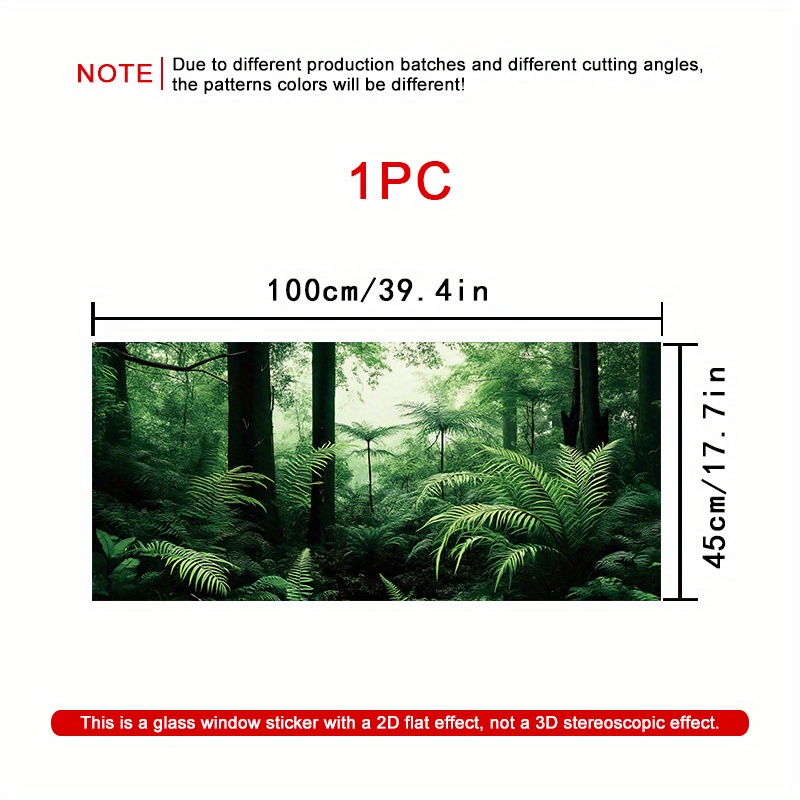 TEMU 2d Flat, 1pc Static Cling Stained Glass Window Film Compatible For Windows - Forest With Towering Trees, Ferns & Effects - Pvc No-glue
