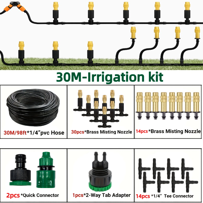 Image of 10m-30m Outdoor Misting Cooling System Garden Irrigation Watering 1/4 Inch Atomizer Nozzle 4/7mm Hose For Patio Greenhouse