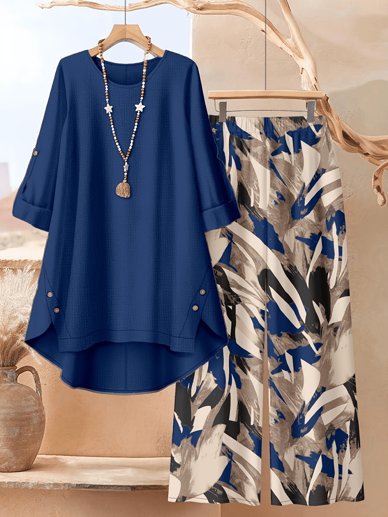 plus size autumn plus size womens casual 2pcs round neck top and pants 2pcs set creative geometric pattern printing comfortable fabric suitable for daily wear fashionable and versatile machine washable