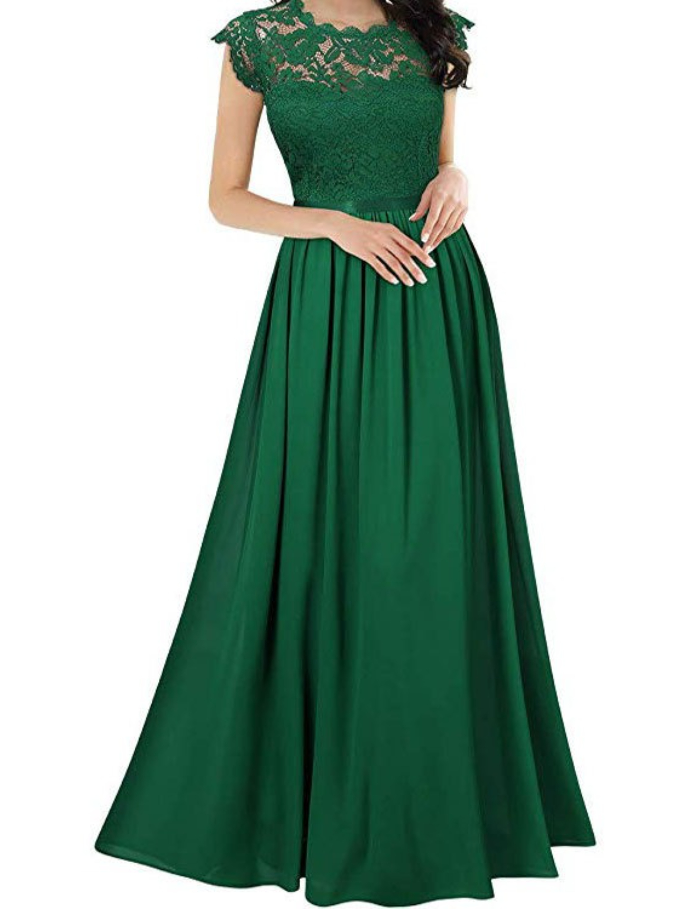 Maxi Dress Lace Women Elegant Evening Gown Cap Sleeves