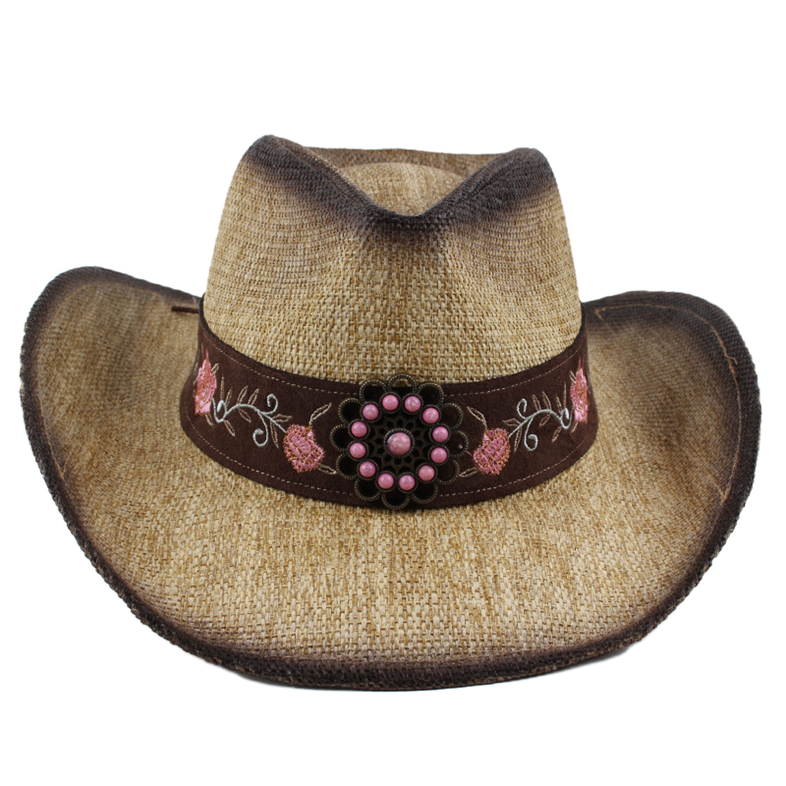 womens vintage cowgirl hat embroidery natural - Temu