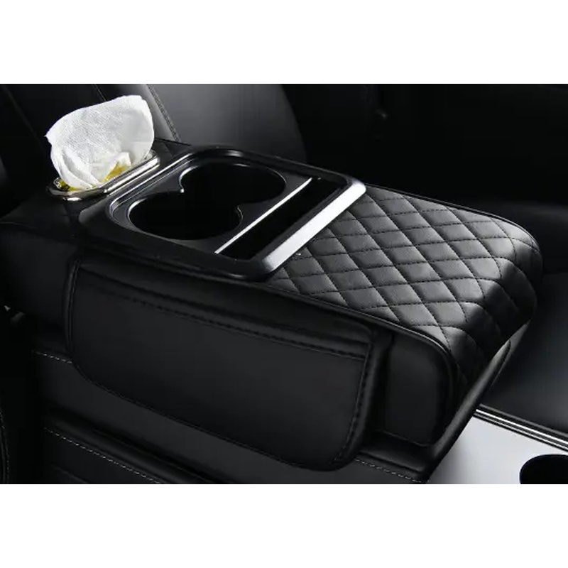TEMU Multifunctional Car Armrest Storage Pad, Car Center Console Organizer With Cup Holder& Tissue Box, Auto Armrest Cushion Storage Bag For Long