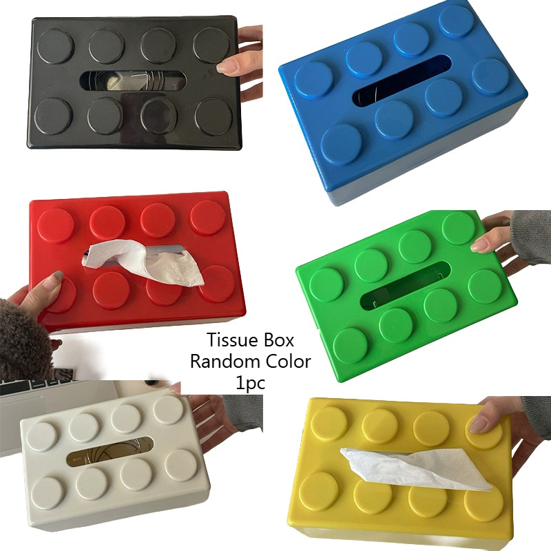 TEMU Boîte à mouchoirs style bloc de construction, boîte de rangement multifonctionnelle en plastique, convient pour , de bain ou , , boîte de