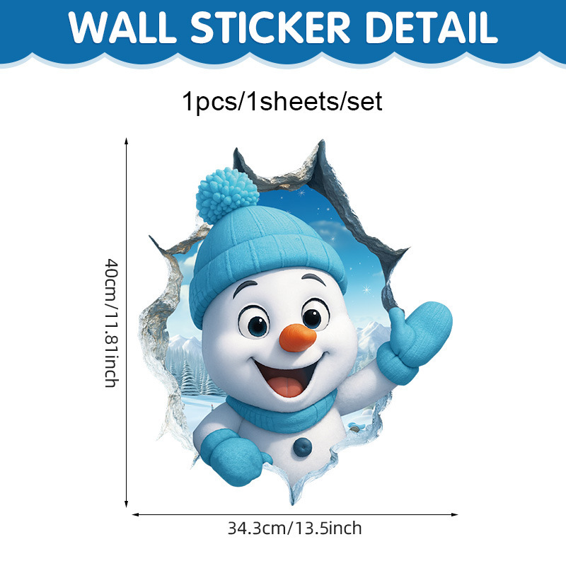 TEMU Pegatina de ventana navideña autoadhesiva de PVC de azul rompiendo la pared, estilo europeo y americano, festivo, instalación en tres , remoción