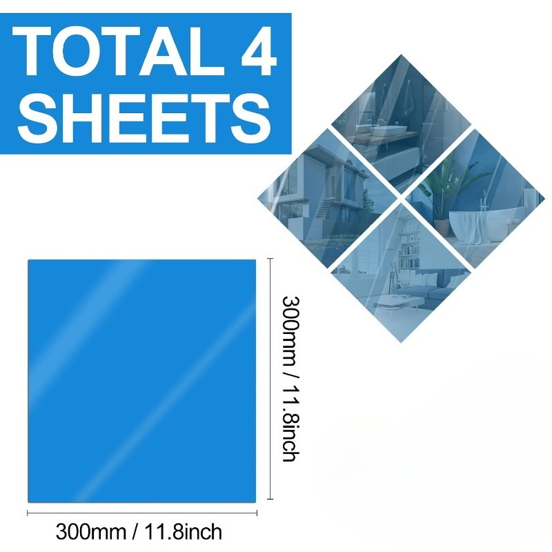 4 piezas de láminas acrílicas de espejo   de 11.8 x 11.8 x 1/8 de   | panel de tablero láser de espejo reflectante de seguridad para uso doméstico y comercial, manualidades diy, decoración de pared