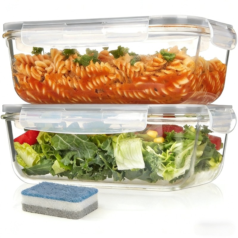 TEMU 2pcs 1860ml/63oz Large Glass Storage Containers With Lids, Meal Prep Food Container Set With Snap Airtight Lid For Baking, Microwave, Oven, Leak