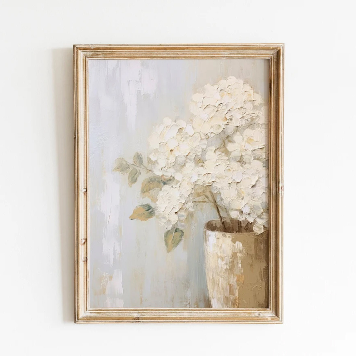 

Chic White Hydrangea Canvas Art Print - Botanical Wall Decor, Modern Mid- & Bedroom Poster