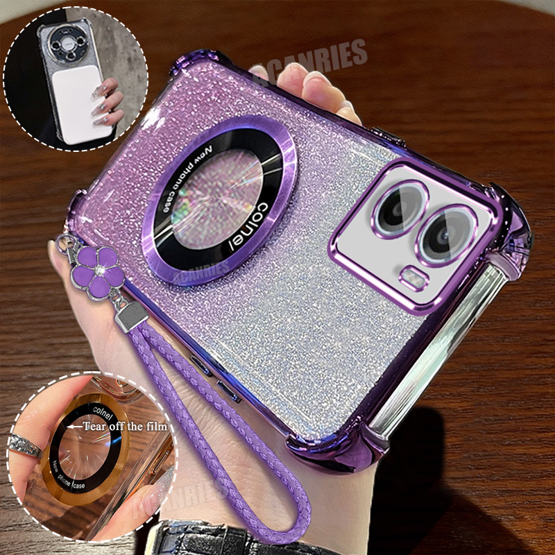 TEMU Phone Case: Acanries Candy Woven Wrist Strap Lanyard With Magnetic Ring And Luxury Plating Gradient Glitter Shockproof Soft Phone Case For