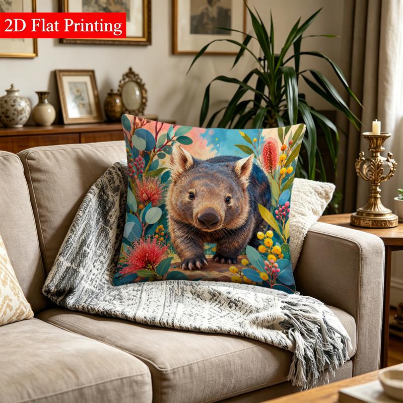TEMU 1pc 2d Flat Printing Double-sided Pillowcase (no 3d/embroidery/pillow Core), Whimsical Wombat And Australian Pattern, 17.71 X 17.71 Inches,
