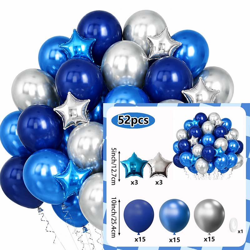TEMU Set di palloncini per compleanno da , 52 pezzi, palloncini , blu metallo, , pentagrammi in alluminio blu e , adatti per decorazioni di feste di