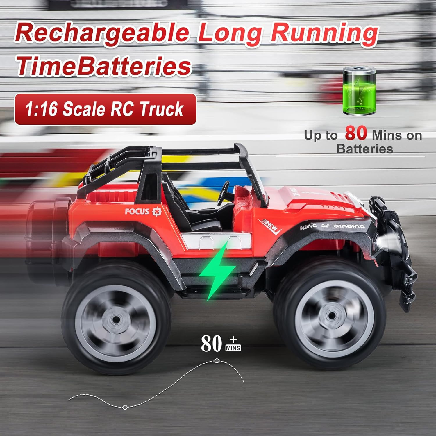 Remote Control Car For Kids-1:16Remote Control Truck With Headlight And Storage Case-80mins Playtime RC Truck For All Terrain-Red Remote Control Car Toy For Boys Girls Kids