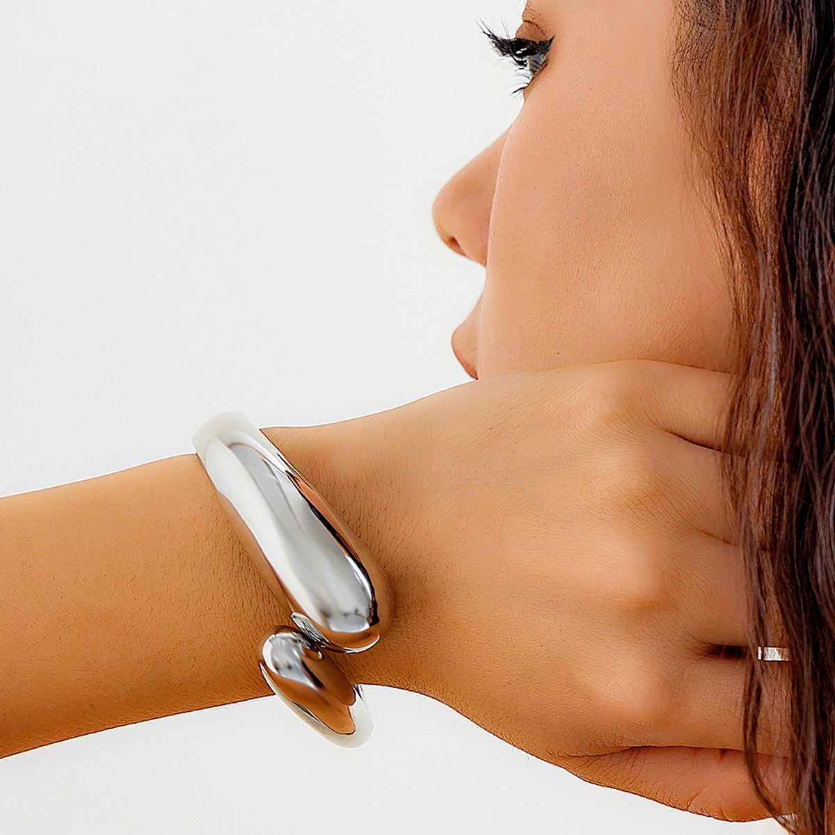 Smooth Glossy Open Cuff Bracelet for Women, Golden Tone