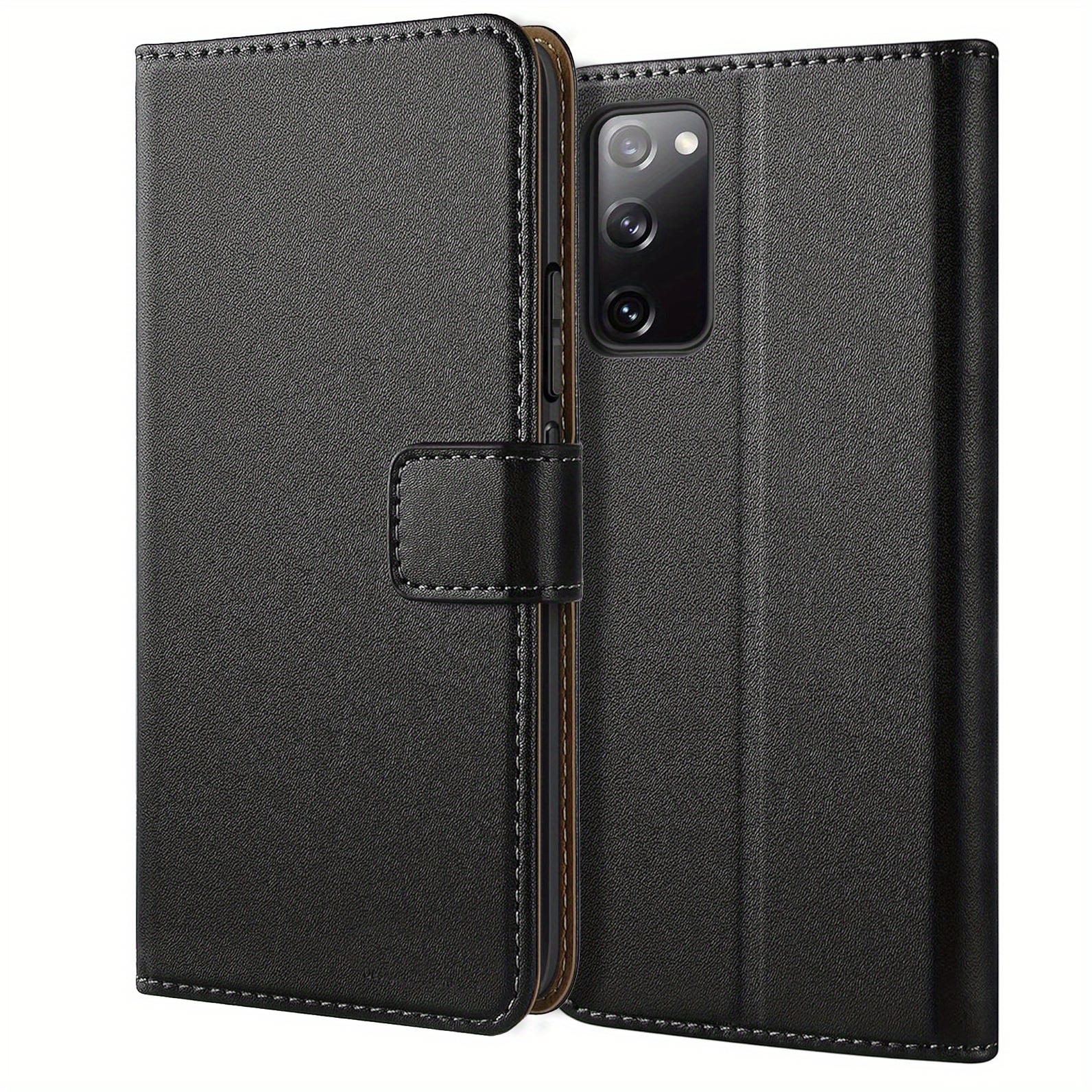 E-shop Handyhülle - Schwarze Wallet Hülle mit Ständer für Samsung Galaxy S20 FE, aus Kunstleder, bietet schützende Abdeckung für Ihr Telefon