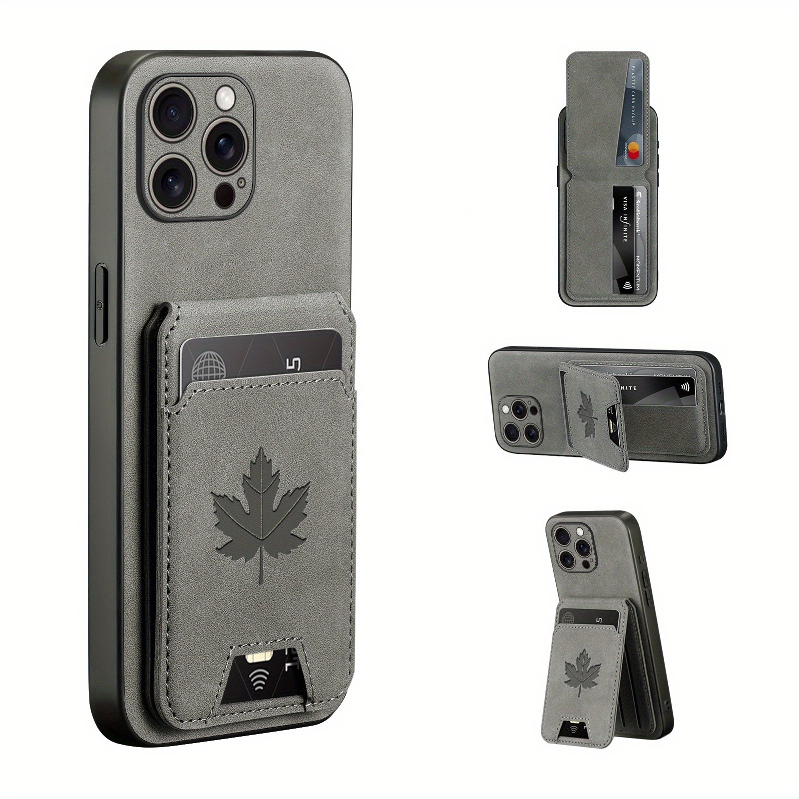 TEMU Luxury Pu Leather Wallet Phone Case For Iphone 16e 16promax 15pro 14plus 13pro 12 11 Xsmax Xr X/xs, Card Holder And Stand, Maple Leaf