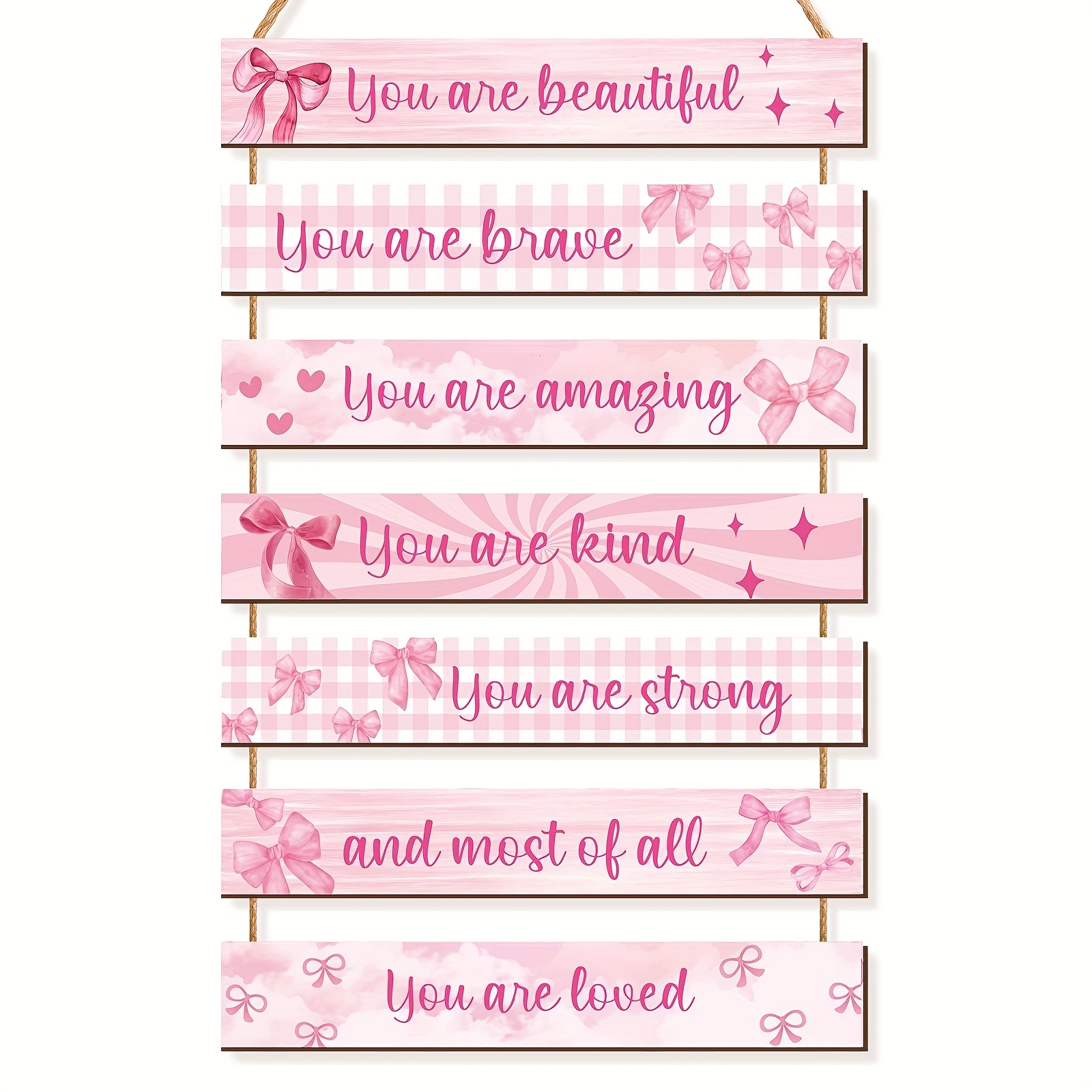 TEMU 2d Flat Wooden Pink Bow Wall Decor, Wooden Pendant For Bathroom Bedroom College Style Artistic Slogan Quote, Encouraging Inspirational Accessory