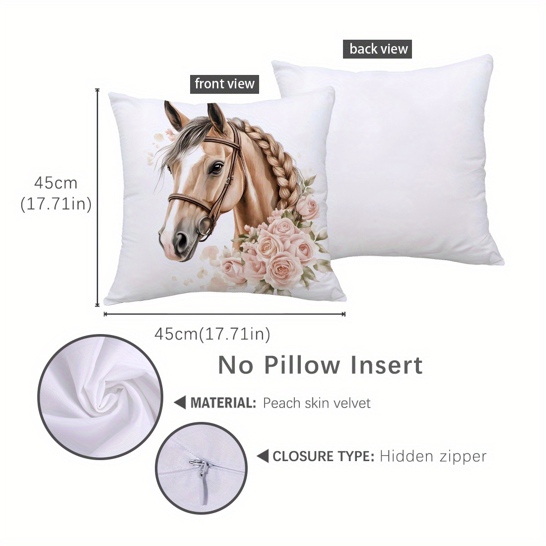 E-shop Rosa Denim Rosen Pferde Kissenbezug, einseitig bedruckter Kissenbezug, 17.7*17.7In Mode Kissenbezug, dekorativer Kissenbezug für Wohnzimmer