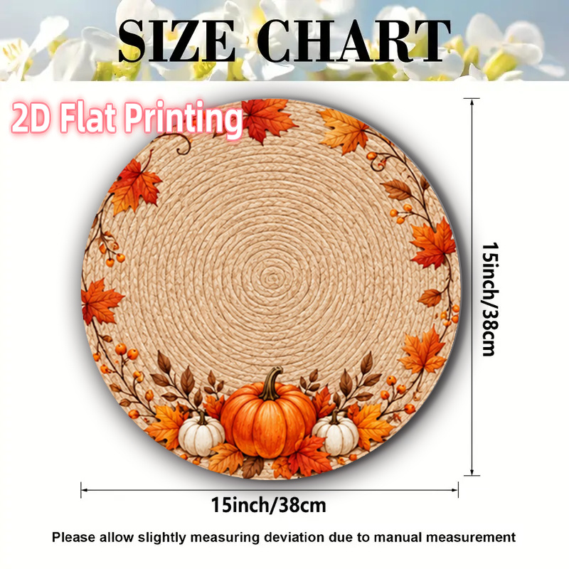 TEMU 2d Flat 4pcs Rustic Braided Pumpkin Orange Circular Placemat Suitable For Parties, Home Use, Themed Restaurants, Halloween, And Christmas