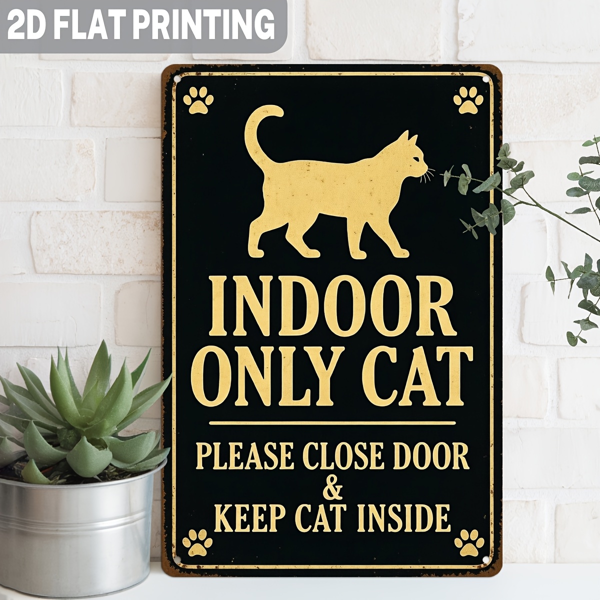 TEMU 2d Flat, 1pc Vintage Cat Please Close Door Sign - Metal Metal Wall Hanging Suitable For Porch, Entryway, Kitchen, Living Room Decor - Retro