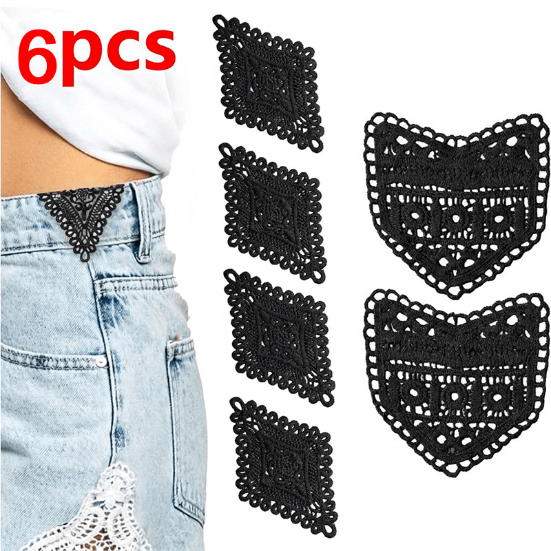 TEMU 6 pezzi Cintura di estensione per cintura in denim con pizzo, 2 stili di fibbia di estensione per cintura in stile retro da cucito, cintura di