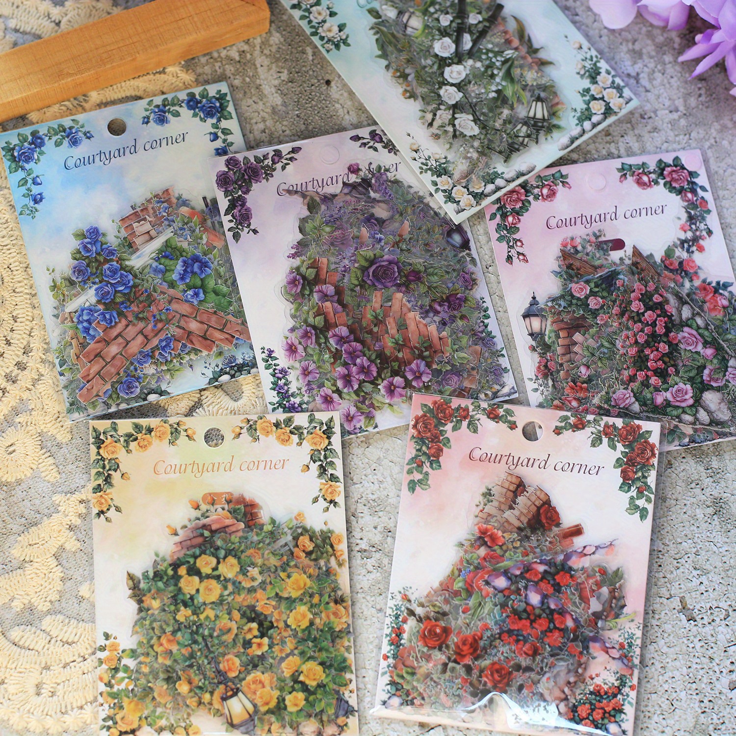 Image of 180pcs (6pcs) Stickers Flower Corner Pet Stickers For Scrapbooking Junk Journal Crafts Embelishment Decoration Stickers