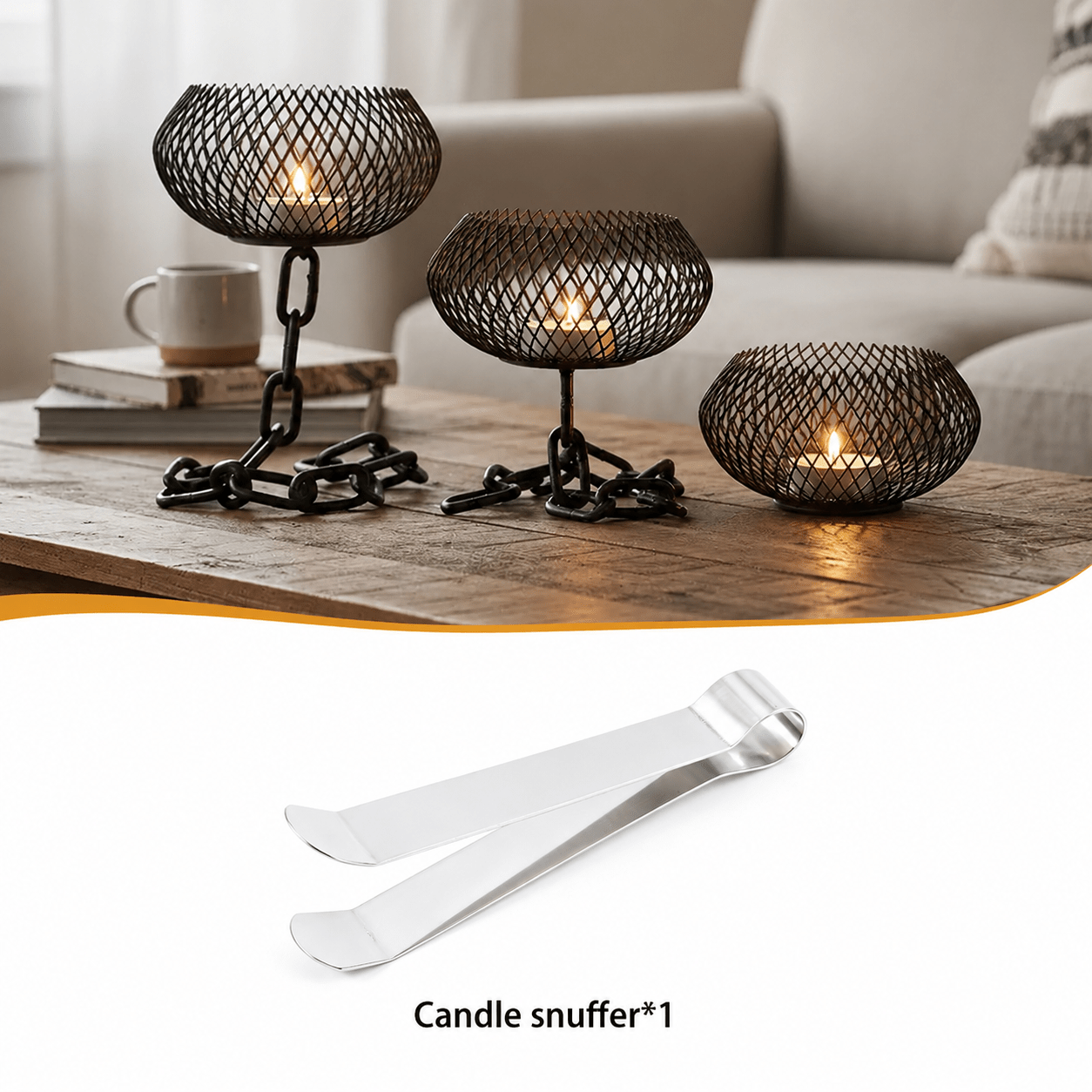 TEMU 3pcs Heavy-duty Iron Industrial Chain Candle Holders Suitable+candle Snuffer*1, For Indoor/outdoor - Vintage Tabletop Candlesticks With Chain