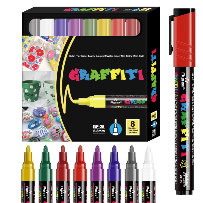 

8-pack Fine Tip 3.0mm Acrylic Markers, Vibrant Doodle Drawing Pens, Versatile Art Supplies For Diy Projects And Hand-painting