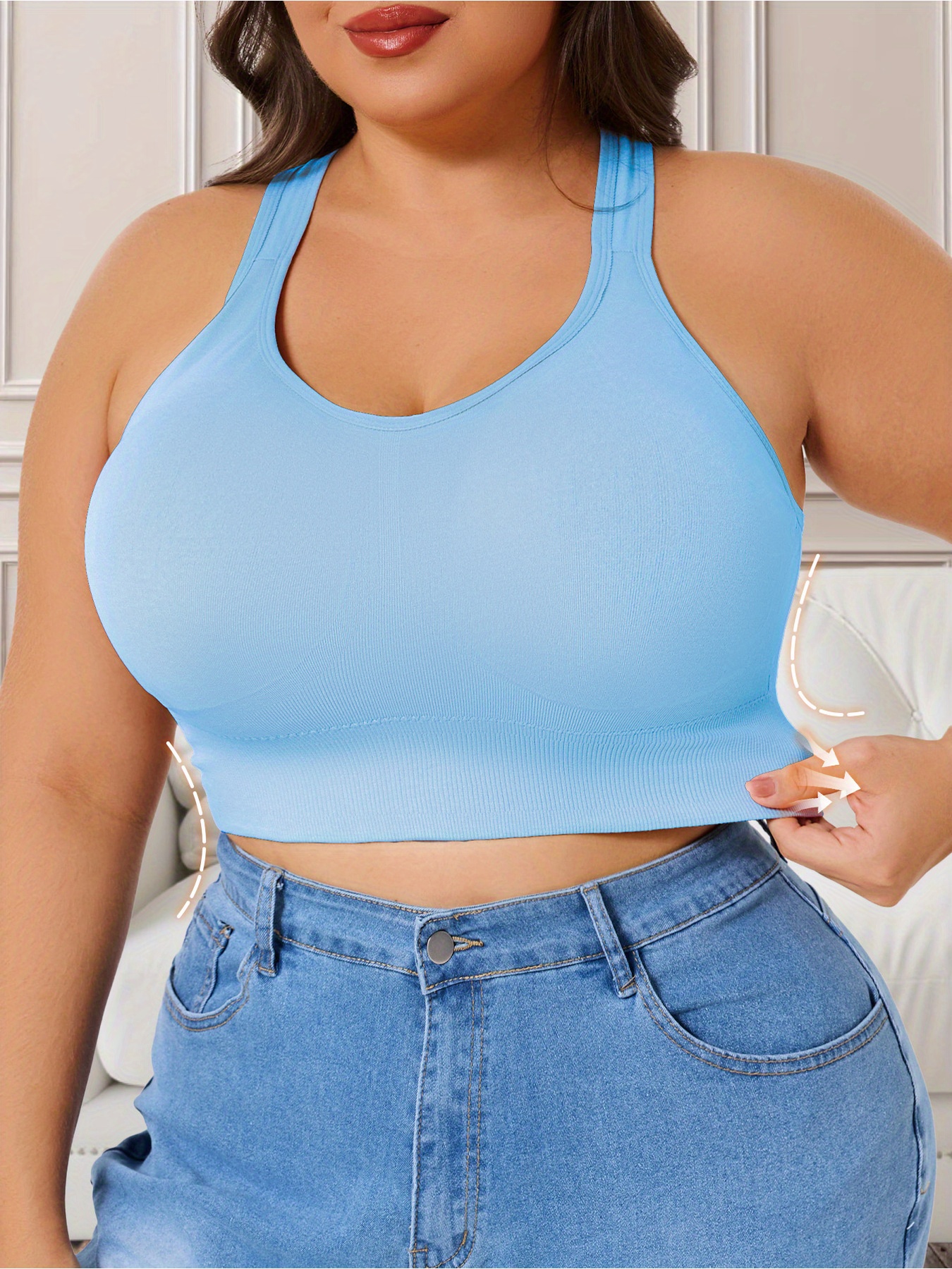 this womens breathable sports bra   in a single pack featuring an elegant design with strong   is plus size friendly and not constricting with removable padding for   the elastic fabric hugs the     and the crisscross straps at the back enhance stability making it suitable for daily commutes yoga running and other activities sky blue 1
