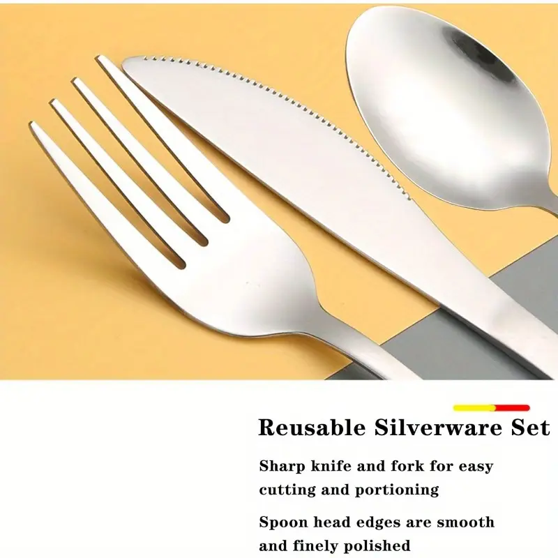 camping cutlery set with portable case stainless steel flatware camping utensil set food grade knife silverware for outdoor travel picnic lunch box black Product details 5