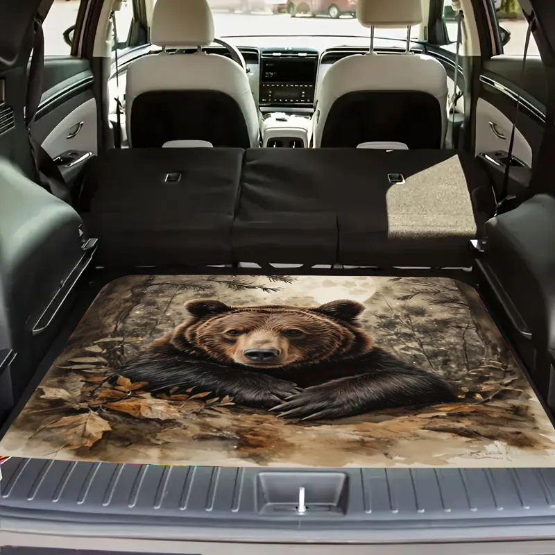 TEMU 1pc Forest Brown Bear Pattern Car Trunk Mat - Soft, Durable, Non-slip, Machine Washable Suv And Car Cargo Liner, Easy-to-clean Interior Pad With Stylish Forest Design For Keeping Interiors Clean