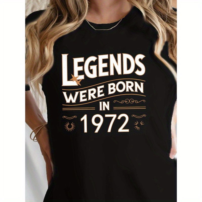 

Born In 1972" Women's - Vintage-inspired Crew Neck, Short Sleeve Casual Top, Stretchy Polyester , Machine Washable, Ideal For , Tshirt | Tee | Machine Washable Top