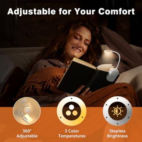 rechargeable clip on reading light with flexible neck 3 color dimming 300mah battery type c charging eye led for bedside study great holiday gift