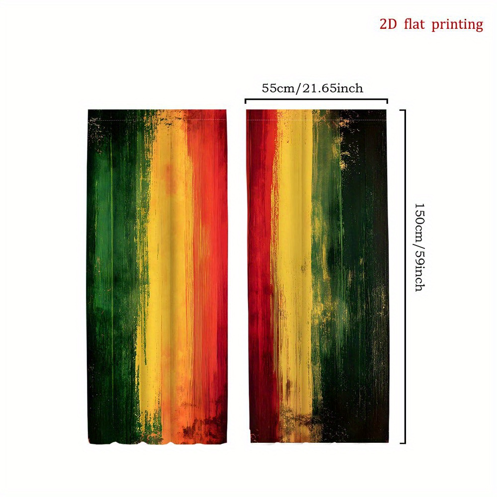 TEMU 2pcs 2d Flat Printing Reggae Colors Rod Pocket Curtains - Light Filtering, Window Kitchens, Bedrooms, Rod Pocket Top, Cafes, Living Room Home