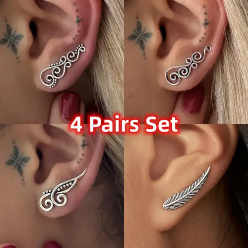 4 pairs 1 pair boho vintage silvery ear cuff earrings for women moon phases feather deer antlers octopus crawler earrings suitable for wedding parties womens birthday gifts and christmas celebrations jewelry earrings