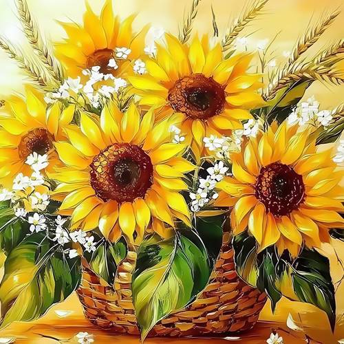 nuovo kit pittura diamante 5d fai da te, motivo girasoli in un cesto di fiori, diamanti rotondi completi, artigianato acrilico senza cornice, per decorazione murale e ufficio, per le feste per e