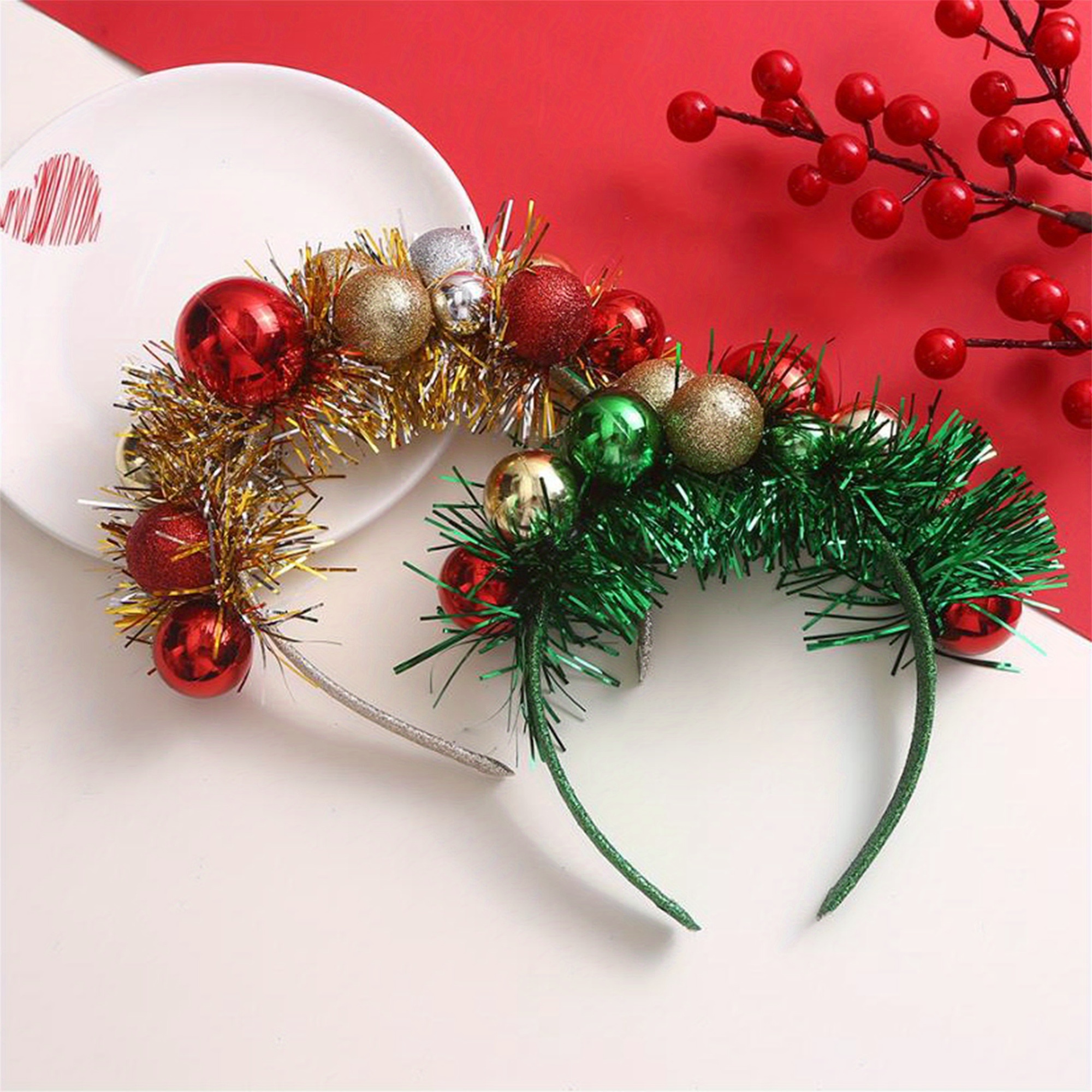 Festive Snowman Headband with Red & Green Tinsel Amazon.com: BQTQ 12 Pieces Christmas Headbands Reindeer lves  main image 2