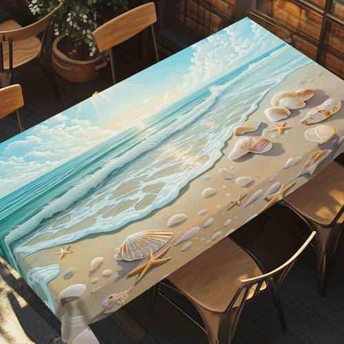1pc nautical style beach tablecloth seashell and durable polyester tablecloth suitable for indoor outdoor use a perfect gift for coastal lovers and an for spring summer decor