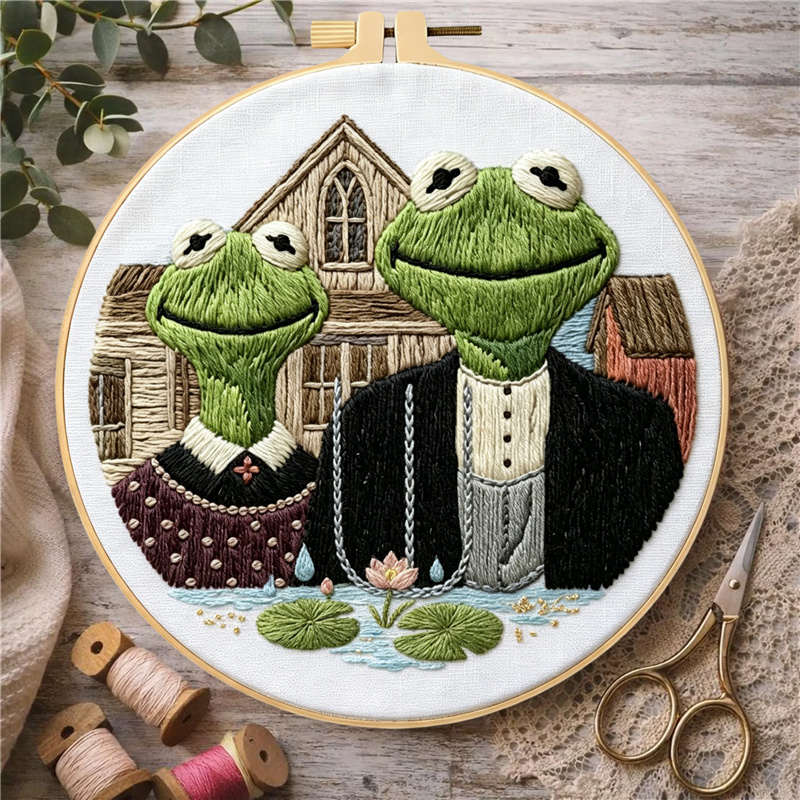 American Gothic Frog DIY Embroidery Kit for Beginners