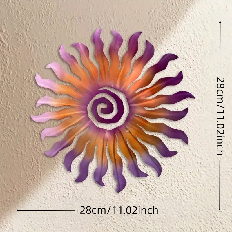 TEMU 【2d Flat】 Orange Purple Spiral Sun Metal Wall Art - Gradient Iron Wall Decor, Boho Patio Garden Indoor Home Wall Hanging