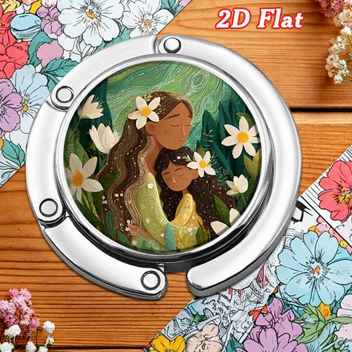item picture 2d flat 2d flat creative portable metal round folding hook featuring a floral embrace for bags and purses ideal for office use desk space or settings 2d flat