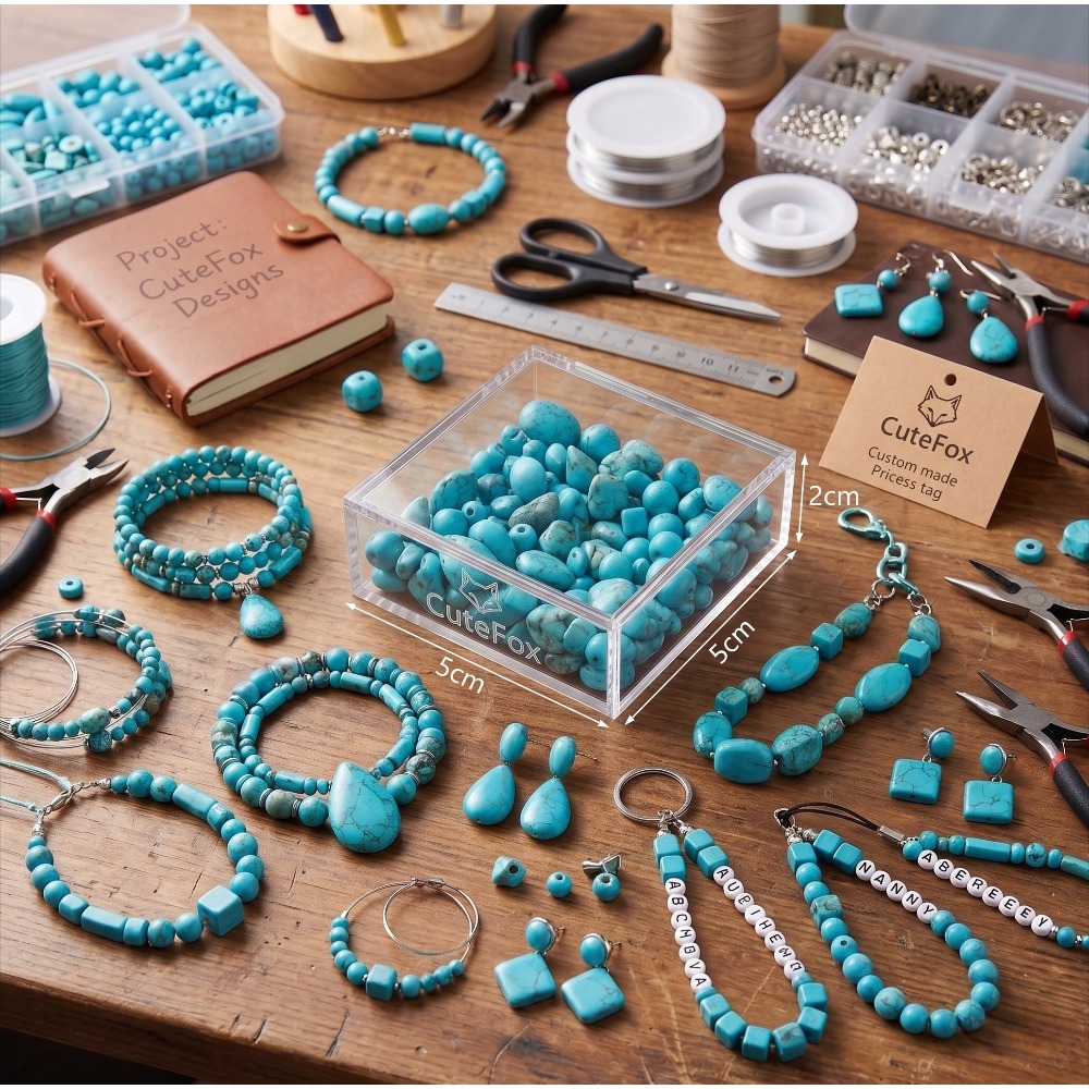 Natural Turquoise Beads Kit - Bulk Assorted Blue Stone Beads for Jewelry Making, Bracelets, Earrings, Keychains And Car Additions - More Shapes Mixed Turquoise Beads Set