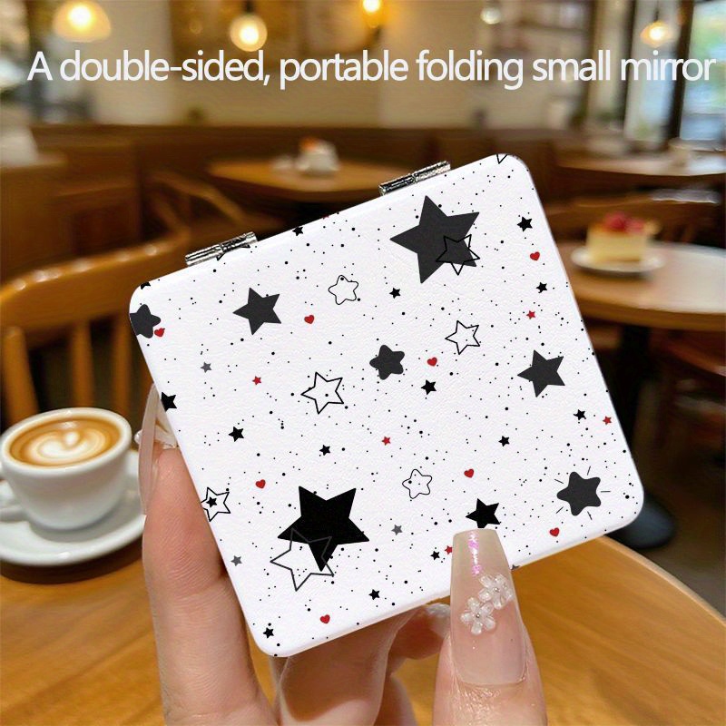 TEMU Espejo de Bolsillo Estrellado - Espejo Compacto Plegable de Cara, Espejo de Maquillaje Portátil para Viajes con Diseño Elegante, Ideal para